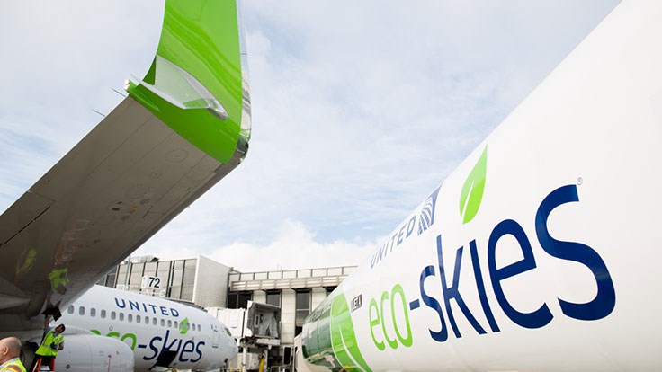 United Airlines flies the environmentally friendly skies